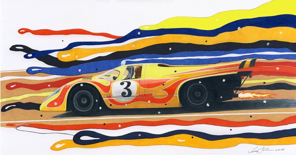Psychedelic Porsche 917 — motorsport artwork by Miha Furlan