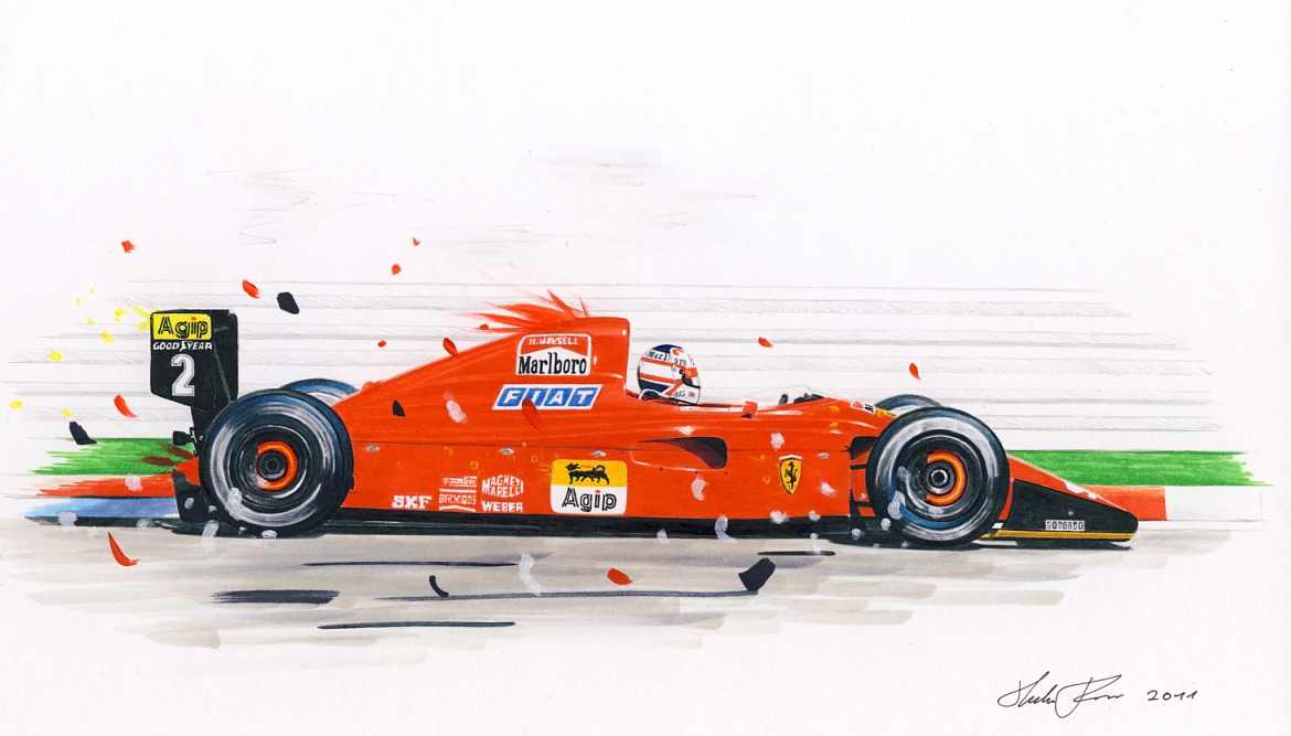 Nigel in action — motorsport artwork by Miha Furlan