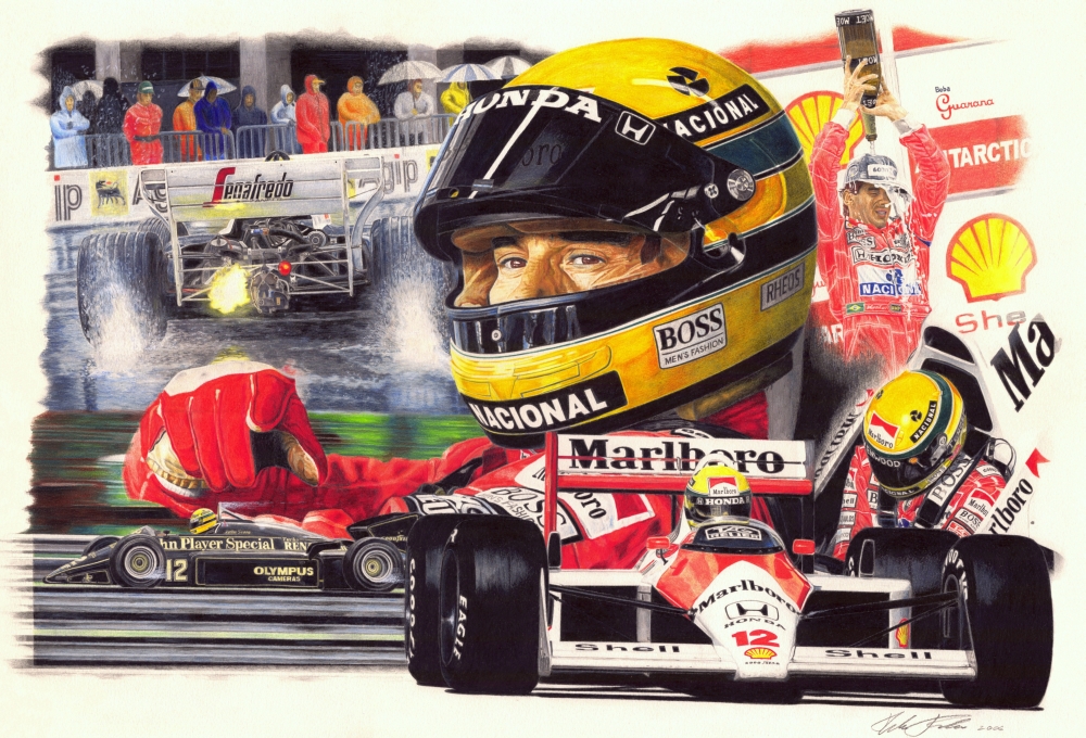 Senna Tribute — motorsport artwork by Miha Furlan