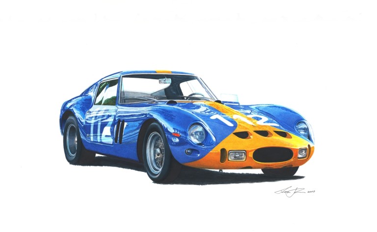 Blue and Yellow 250 GTO — motorsport artwork by Miha Furlan