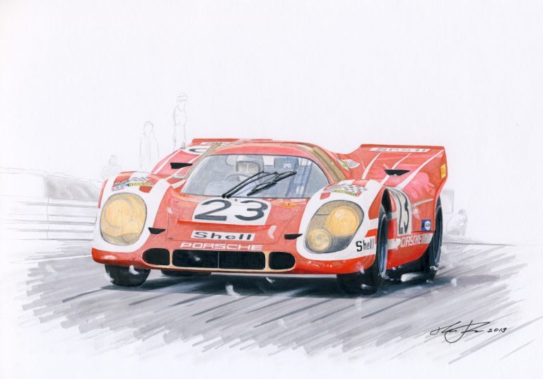 First Porsche win in Lemans — motorsport artwork by Miha Furlan