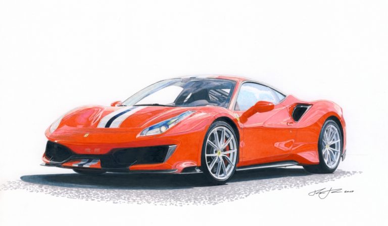 Ferrari 488 Pista — motorsport artwork by Miha Furlan