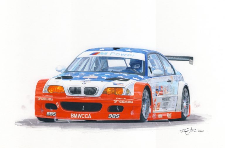 BMW wins Petit Lemans — motorsport artwork by Miha Furlan