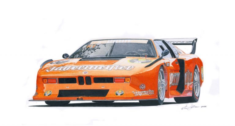 Jagermeister BMW M1 — motorsport artwork by Miha Furlan